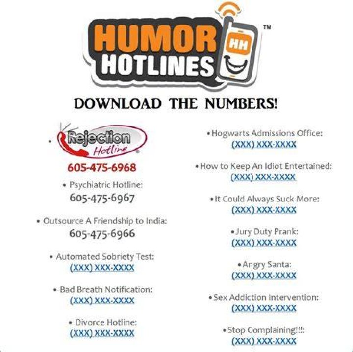 Humor Hotlines (Instant Download 10 Humor Hotline Numbers!) Happy