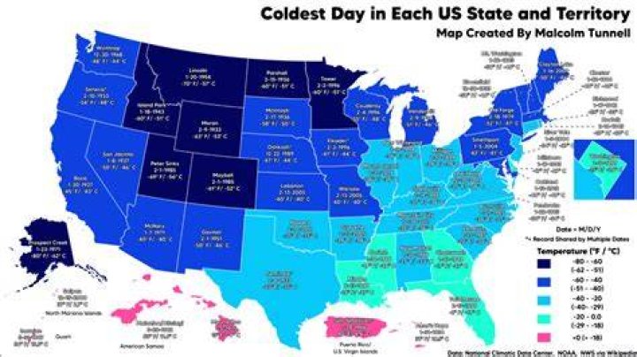 U.S. Coldest Days Map Wondering Maps
